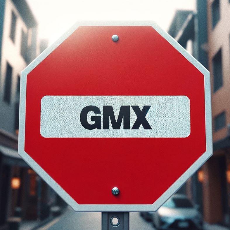 Rotes Stoppschild mit GMX-Schriftzug als Symbol für einen gesperrten GMX-Login